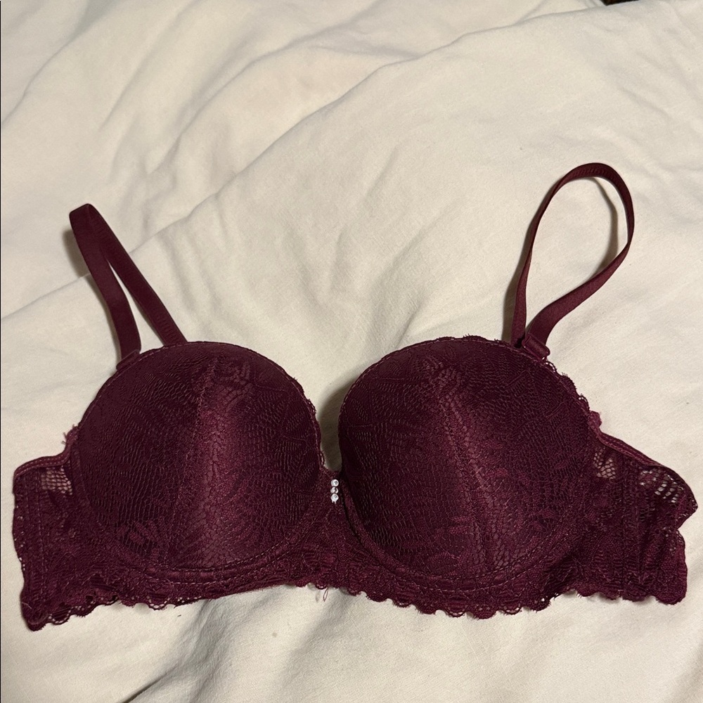 SHEIN Lace Underwire Bra - Deep Burgundy
